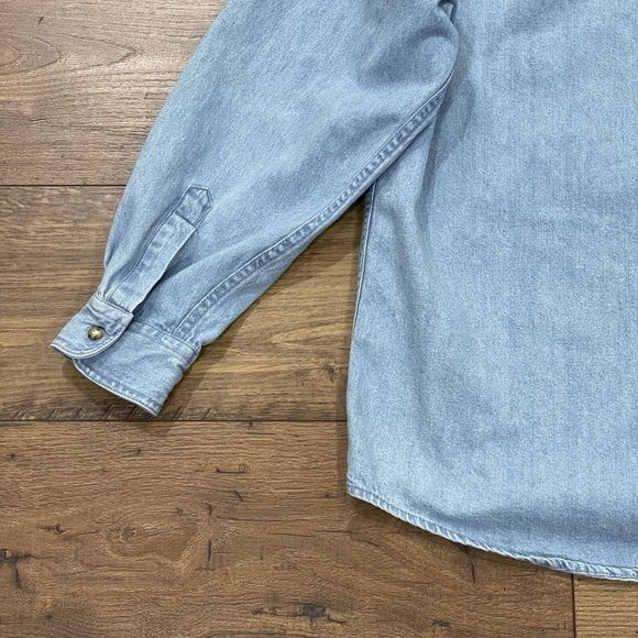 Vintage Sun Belt Denim‎ Shirt Womens Large Embroidered Rainbow Connection Button - Picture 11 of 14